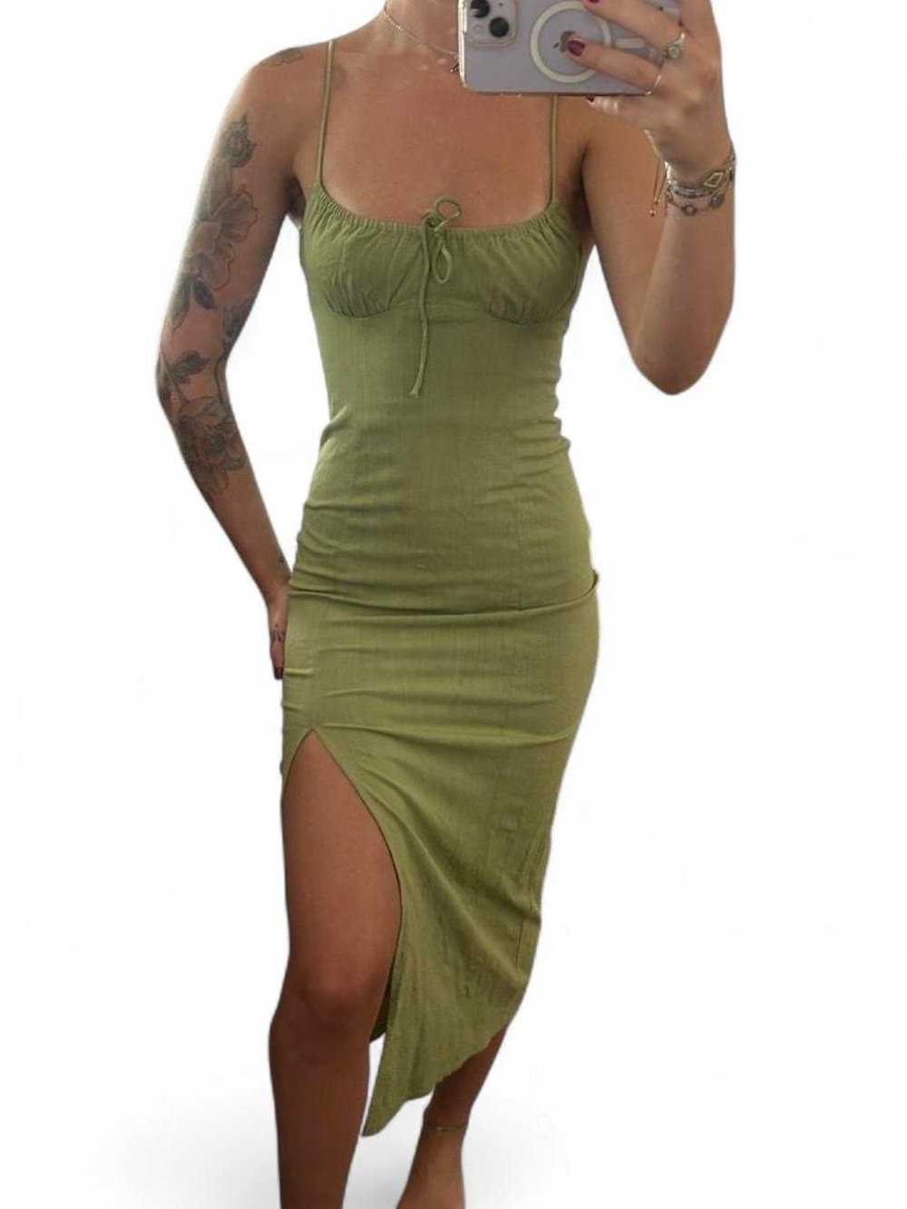 Zara sage green bodycon midi dress